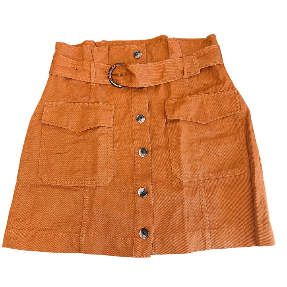 Banana Republic Mini Cargo Skirt‎ Womens 12 Brown Paperbag Waist Button Front